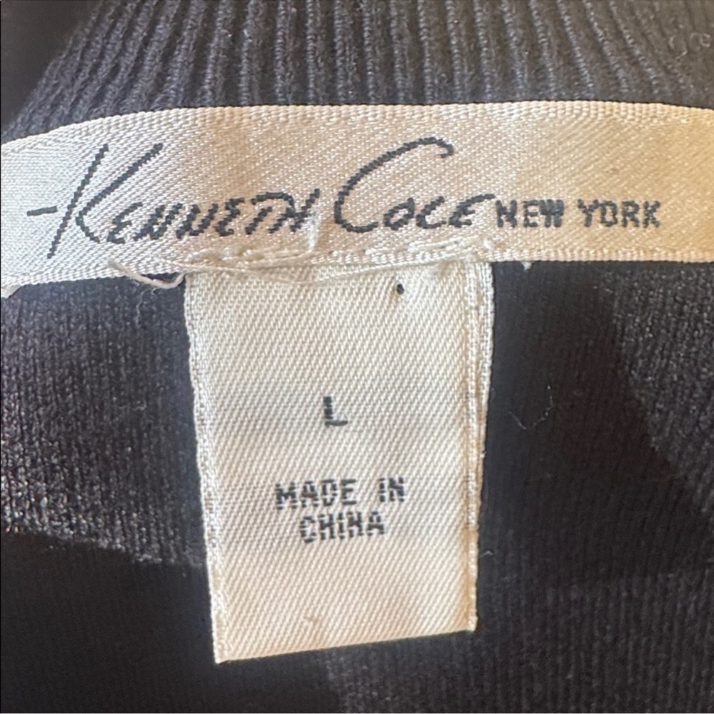 Kenneth Cole Black Silk Blend Sweater Dress Bodycon V Neck Knit L - Picture 6 of 7